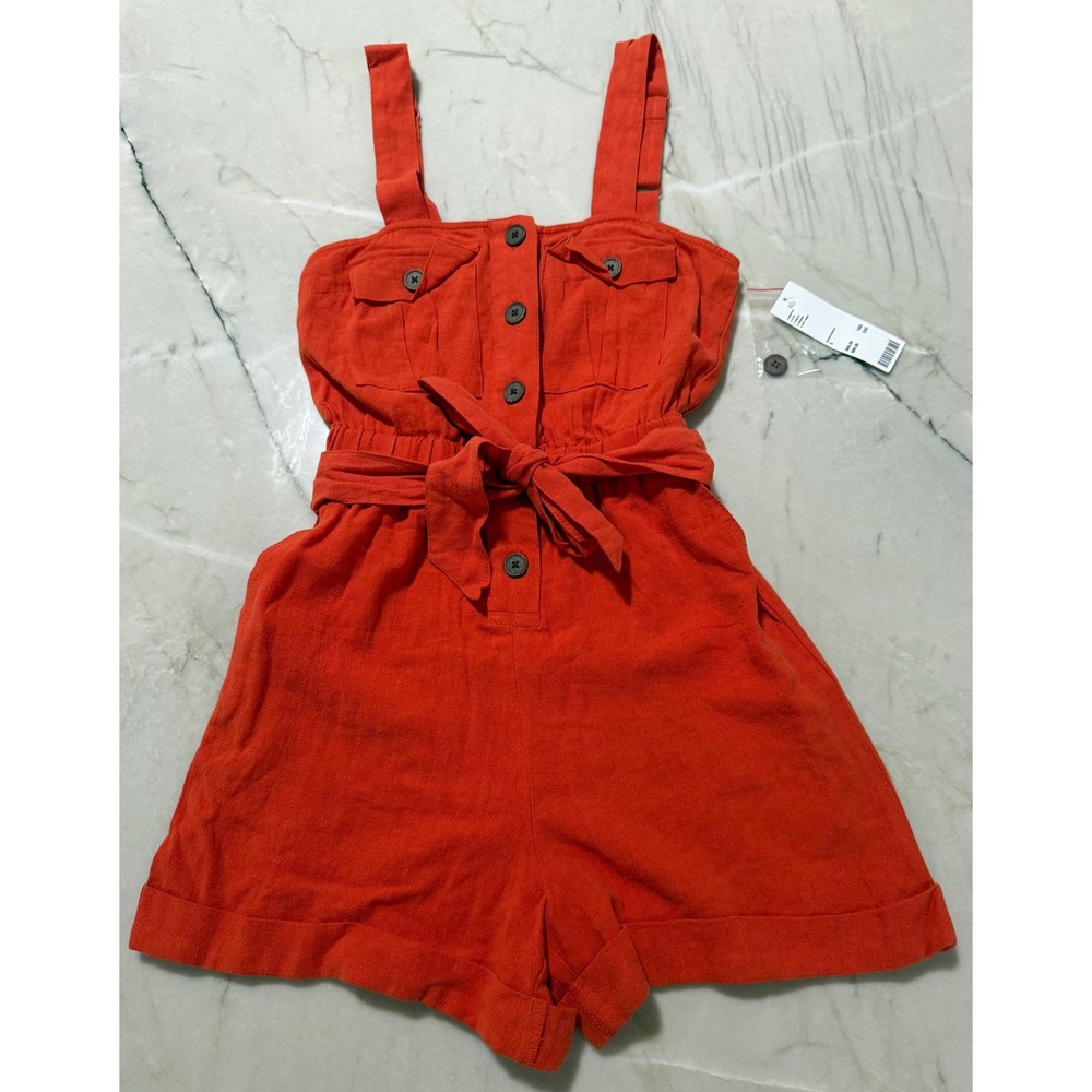 Urban Outfitters Orange Button Front Utility Romper with Belt Small NWT
